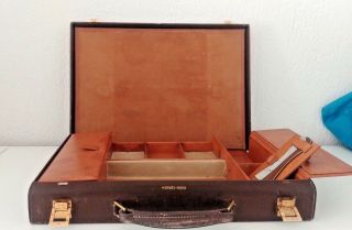 Hermes Auth.  Brown Leather Vanity Case Toiletry Bag Suitcase Gold Travel 1950