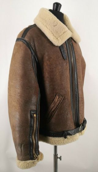 Schott Men ' s B3 RAF Sheepskin Jacket Shearling Leather True Vintage 80s Size 50 2