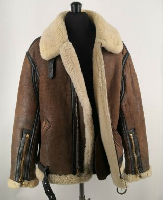 Schott Men ' s B3 RAF Sheepskin Jacket Shearling Leather True Vintage 80s Size 50 6