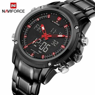 Naviforce Luxury Steel Watches For Men Digital Quartz Wristwatch Led Sport Watch
