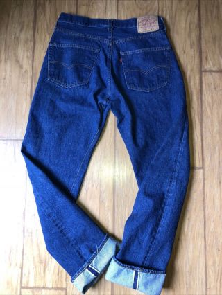 Vintage 70s 80s Levis 501 Redline Selvedge Denim Jeans 32x33 Fuzzy Dark Wash