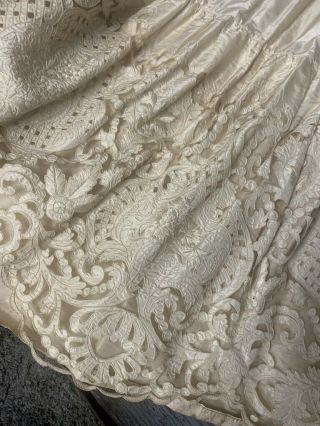 Antique Lace Fine Silk Wedding Gown Dress Tiered Victorian Edwardian 19c Skirt