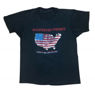 Vintage 1987 - 88 Agnostic Front There’s No Justice Tour Shirt Cro - Mags Leeway Af