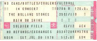 Vintage Rolling Stones Ticket Stub July 8 1978 Soldier Field Chicago Illinois