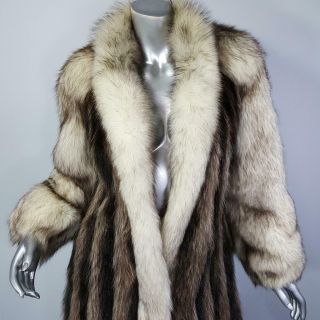 Diane S/m Vintage Off White Fox Fur Real Brown Raccoon Full Length Coat
