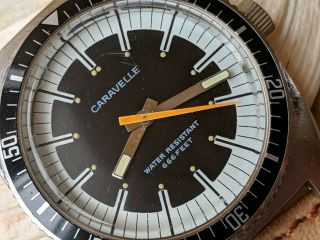 Vintage 1974 Caravelle 666 Feet Diver W/mint Dial,  Patina,  All Ss Case,  Runs Strong