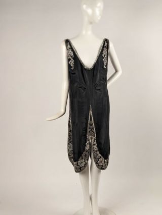 Flapper 1920’s Black Silk Taffeta Dress W Rhinestones Beading,  Slit Sides