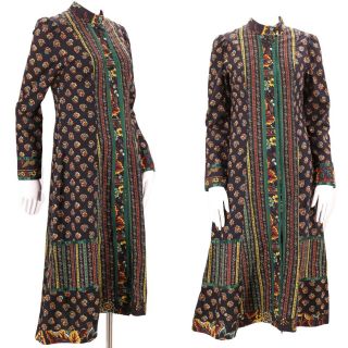 70s Gunne Sax Black Calico Cotton Prairie Dress Trapeze Regency Gown 1970s M 6 7