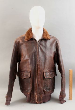 Antique 1940s Ww2 Usn M - 422a Wwii Us Navy Flight Leather Bomber Jacket
