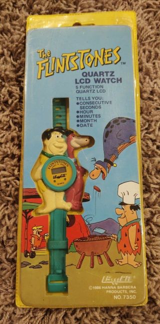 The Flintstones Quartz Lcd Watch Vintage 1986 Hanna Barbera Fred Dino Nos