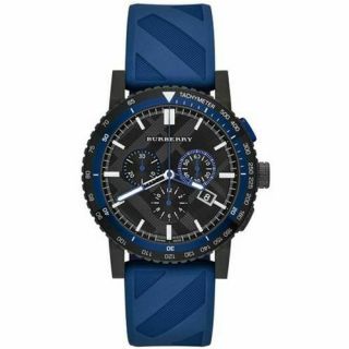 Nwt Swiss Burberry $795 The City Chronograph Blue Dial Rubber Watch Bu9807
