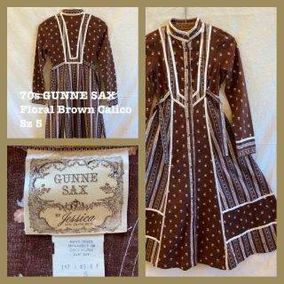 Vtg 70s Gunne Sax Dress Jessica Brown Calico Prairie Boho Cottagecore Sz 5