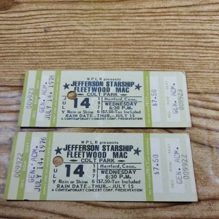 Jefferson Starship Fleetwood Mac July 14 1976 Ticket Stubs Colt Park Hartford.