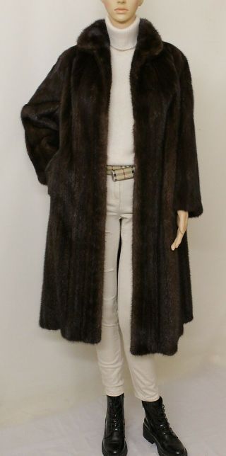 Real Mink Fur Saga Rich Brown Mahogany Swing Midi Coat 10 - 12 - 14 Uk / L Visone