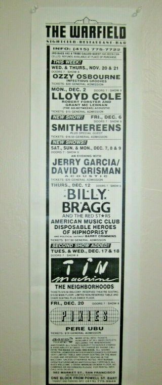 Warfield Concert Poster Ozzy Osbourne Tin Machine Pixies 1991