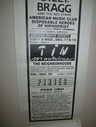 Warfield Concert Poster Ozzy Osbourne Tin Machine Pixies 1991 3