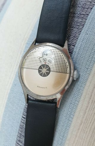Vintage Rare Benrus Dial - O - Rama Jump Hour Mechanical Watch In Steel,  Runs