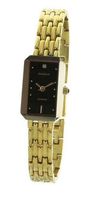 Ladies Casual Elgin Watch Gold Tone Band And Case With Black Dial Elt021