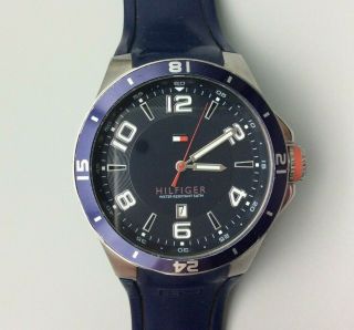 Tommy Hilfiger Watch Men Blue Silver Tone Silicone Band Date Battery
