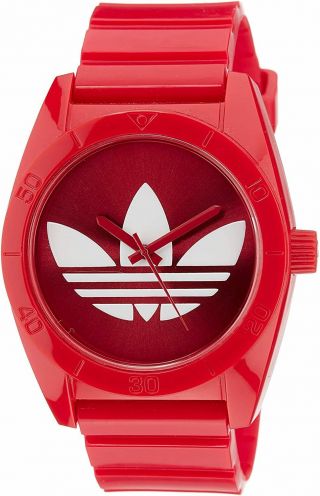 Adidas Unisex Adh2655 Santiago Red Silicone Watch With Red/white Dial