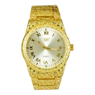 Techno Pave Hip Hop Nugget Pattern 14k Gold Platted Metal Band Watches 8364 - 101a