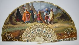 Museum Quality Antique French 19th C.  Hand Painted Silk Fan W/ Orientalist Scene