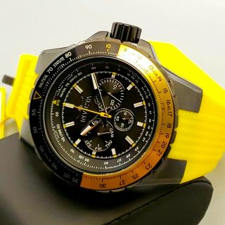 Invicta Men 50mm Yellow Lemon Aviator Voyager Ferrari Style Quartz Ss Watch