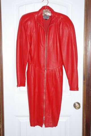 Michael Hoban North Beach Vintage Red Zip Leather Dress Size M