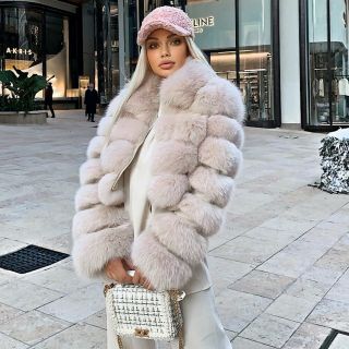 Winter Women Real Fox Fur Coat With Lapel Warm Short Jackets Outerwear Crop Top