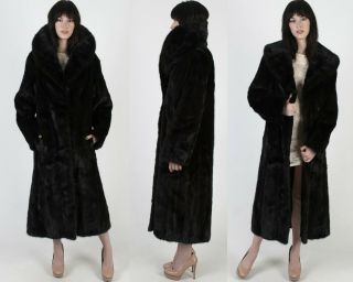 Vintage 60s Mahogany Mink Fur Coat Full Collar Princess Elegant Dark Long Jacket