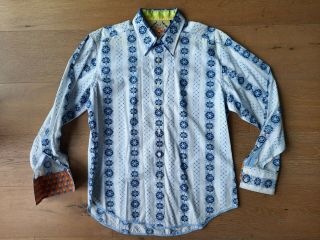 Robert Graham Geometric Stripe Long Sleeve Flip Cuff Shirt 100 Cotton Men 