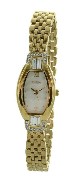 Ladies Formal Elgin Watch Gold Tone Band And Case With Crystals Eg300