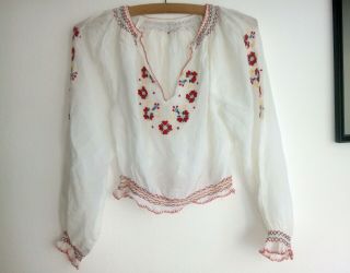 Vintage 30s Hungarian Embroidered Blouse 1930s Hippie Boho Penny Lane