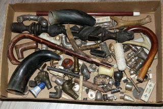 Box Of Cane Parts,  Handles And Other Assorted Items Box 6 Cp