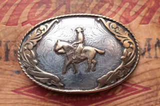 Vtg Irvine Jachens Sterling Silver Horse Rodeo Cowboy Western Belt Buckle