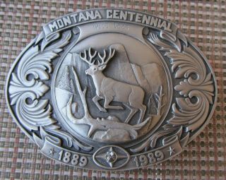 Montana Centennial 1889 - 1989 Mule Deer Belt Buckle