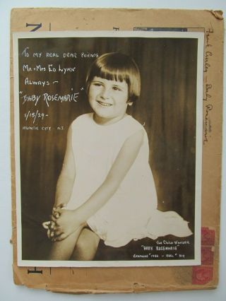 Baby Rose Marie Inscribed " Signed " Photo 1929 Mailed By Her Father (8 " X 10 ")