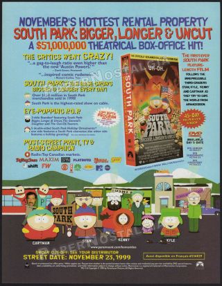 South Park: Bigger,  Longer & Uncut_original 1999 Trade Print Ad / Advertisement