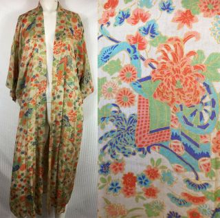 Rare Silk Pongee Japan Robe C 1910 20s Flapper Dressing Gown Budoir Kimono
