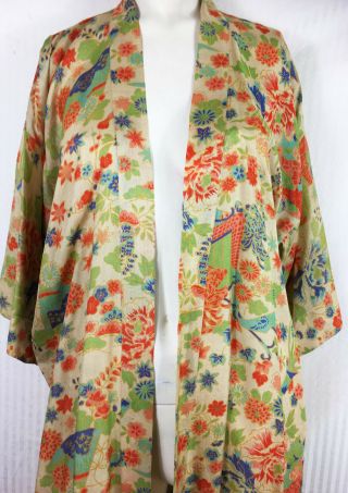 RARE Silk Pongee Japan Robe C 1910 20s Flapper Dressing Gown Budoir Kimono 2