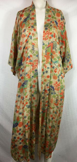 RARE Silk Pongee Japan Robe C 1910 20s Flapper Dressing Gown Budoir Kimono 4