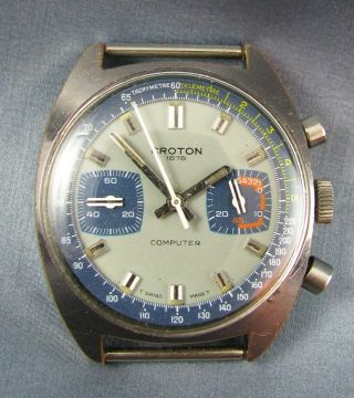 Vintage Croton Computer Chronograph Mens Watch Valjoux 7733 Runs Needs Work