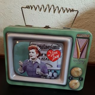 I Love Lucy Metal Tin Television Lunch Box,  Spiral Handle Vandor Collectible Vtg