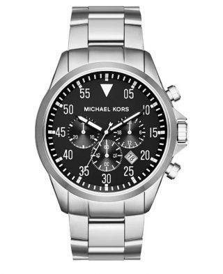 Michael Kors Mens Gage Silver Tone Black Dial Chronograph 45mm Watch Mk8413