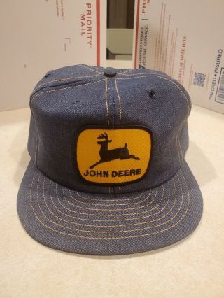 Vintage John Deere Trucker Hat Denim Louisville Mfg Co Usa Made Snapback Patch