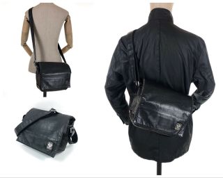 Vtg Belstaff Designer Cross - Body Leather Nylon Metal Fibres Side Messenger Bag