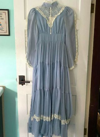 Vintage Gunne Sax Prairie Dress 70s Cottagecore Maxi Cotton Boho Dress Xs
