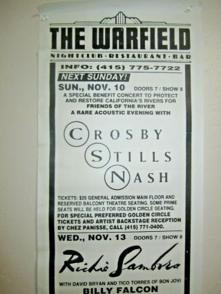 1991 Warfield Concert Poster Csn Pixies Johnny Winter Ozzy Osbourne