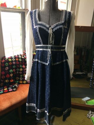 Vintage Gunne Sax By Jessica Prairie Dress S 7 Gauze Cotton Corset Floral Hippie