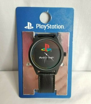 Sony Playstation Black Wrist Watch Accutime Kanji Unisex Faux Leather Adult Nwt